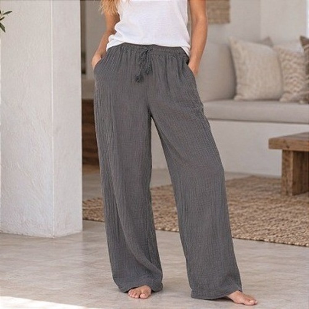 Cynthia Rowley Gray Gauze Textured Elastic Pull-on Wide Leg Lounge Pants L